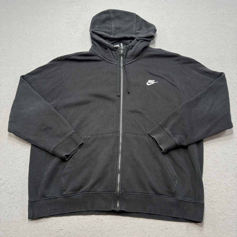 Nike Sportswear Hoodie Men's 2XL Black Fleece Lined Full Zip Swoosh Athleisure